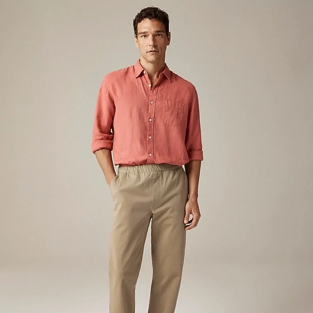 Washed linen shirt with point collar Seasoned Red